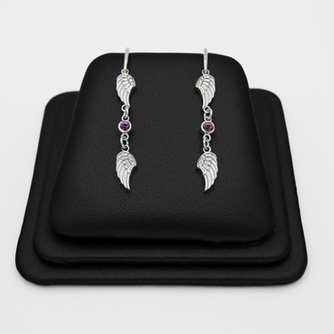Sterling Silver Angel Wing Earrings with Rhodolite Garnet